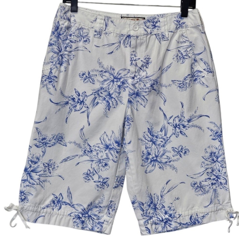 Jamaica Bay Floral Capri Pants Women's Size‎ 10 Blue White Beach Summer Toile
